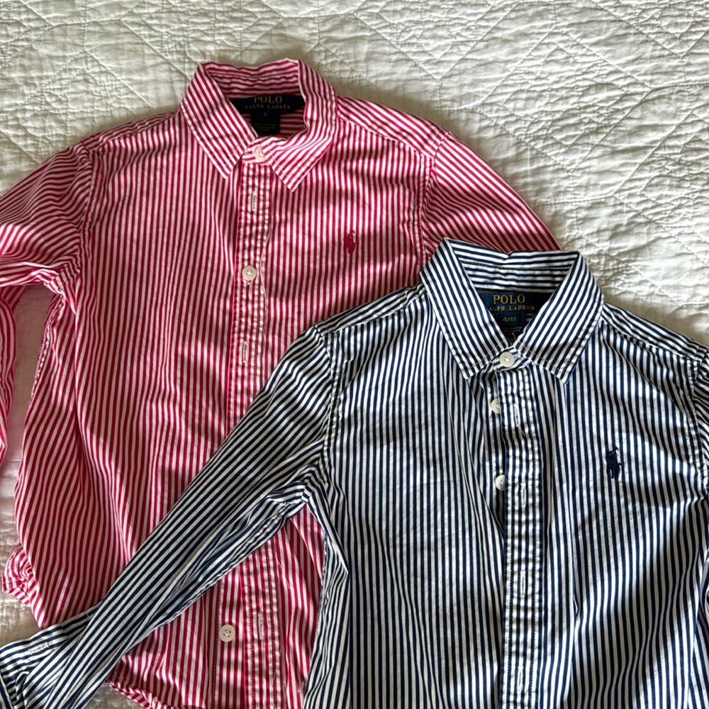 Ralph Lauren Girls 2 button down shirts Navy (4T) And Red (5T)